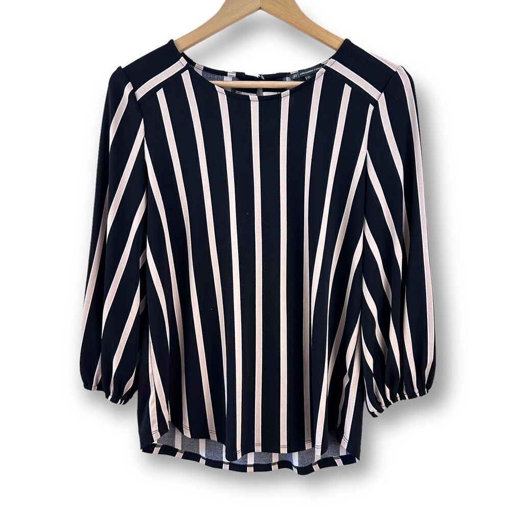 Adrianna Papell blush and‎ black stripe blouse size S